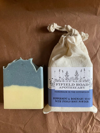 Peppermint and rosemary soap with indigo leaf powder